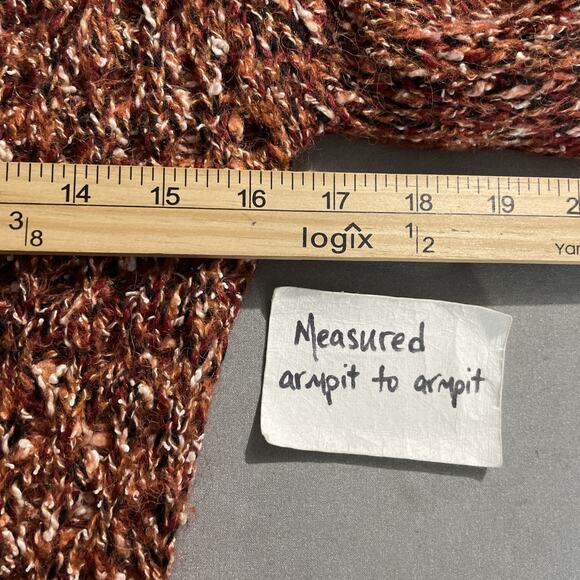 BKE Mohair Alpaca Sweater Size Medium Open Knit Marled Orange V-neck Y2K Boho - Picture 7 of 9